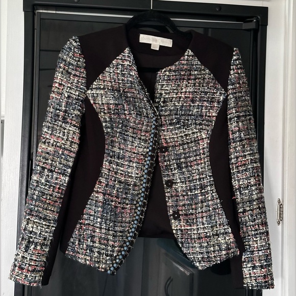 BOSTON PROPER Beaded Boucle Jacket Blazer Black Metallic Sequins Jewels Size 2 - Picture 1 of 9